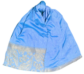 Handmade Sky Blue Fabric Bag with Golden Weaving Border | Elegant Ethnic Handcrafted Tote | Lightweight & Spacious