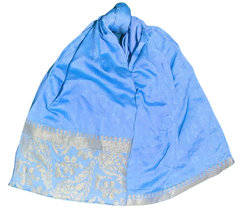 Handmade Sky Blue Fabric Bag with Golden Weaving Border | Elegant Ethnic Handcrafted Tote | Lightweight & Spacious