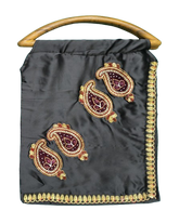 Handmade Black Satin Handbag with Wooden D Handle