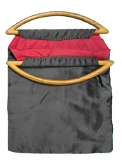 Handmade Black Satin Handbag with Wooden D Handle