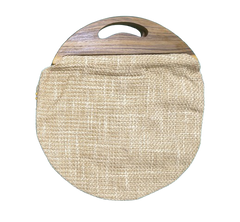 Handmade Light Coffee Brown Jute Handbag with Wooden Handle | Eco-Friendly Round Tote | Shell & Bead Embellished Natural Jute Purse for Women