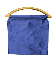 Handmade Navy Blue Satin Handbag with Wooden D Handle | Embroidered Evening Bag
