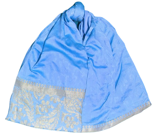 Handmade Sky Blue Fabric Bag with Golden Weaving Border | Elegant Ethnic Handcrafted Tote | Lightweight & Spacious