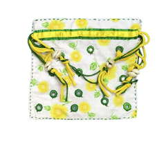 Handmade White Floral Potli Bag | Ethnic Drawstring Pouch with Yellow Flowers