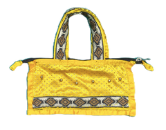 Handmade Yellow Satin Bag with Golden Polka Dots