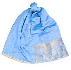 Handmade Sky Blue Fabric Bag with Golden Weaving Border | Elegant Ethnic Handcrafted Tote | Lightweight & Spacious