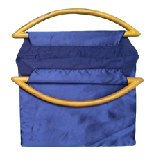 Handmade Navy Blue Satin Handbag with Wooden D Handle | Embroidered Evening Bag