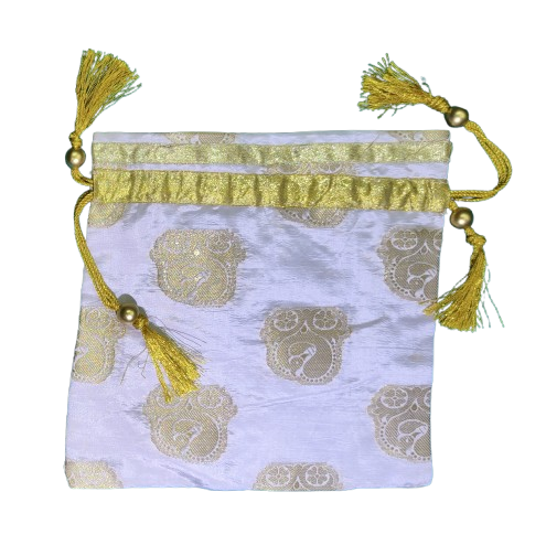 Handmade Cream & Golden Brocade Potli Bag