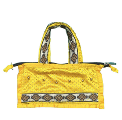 Handmade Yellow Satin Bag with Golden Polka Dots