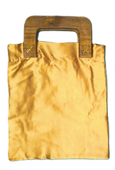 Mustard Yellow Satin bag with U shaped Wooden Handle